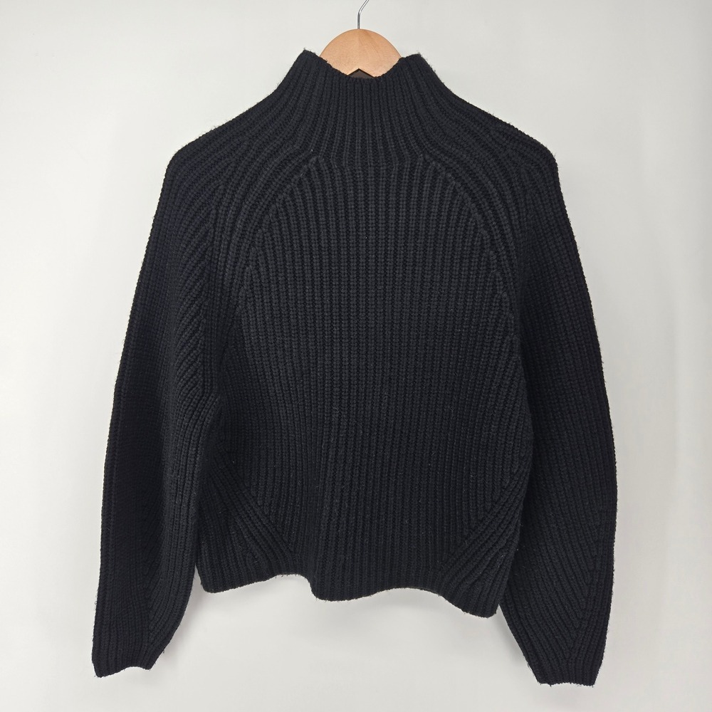 Weekday Sweater Womens XS Black Ribbed Mock Neck Wool Blend Chunky Knit Pullover